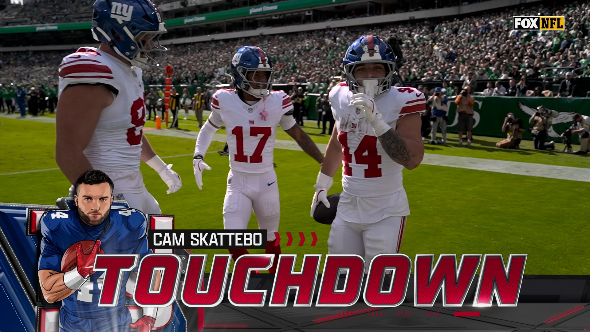 Giants' Jaxson Dart connects with Cam Skattebo for 18-yard TD, tying game vs. Eagles | NFL Highlights