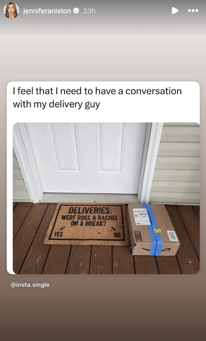 Jennifer Aniston Reposts Meme About Whether Ross and Rachel Were 'On a Break'