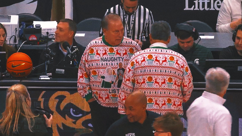 Tom Izzo Teases Ref With 'Naughty List' Ugly Christmas Sweater vs. Oakland