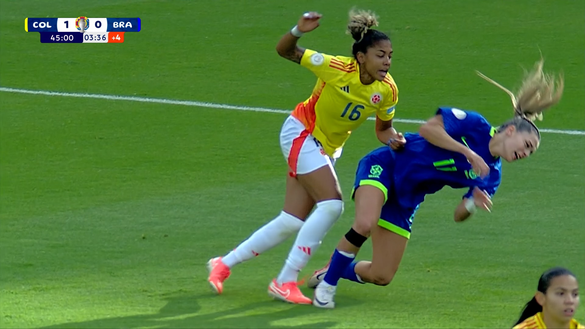 Brazil's Angelina converts the penalty to even the score vs. Colombia