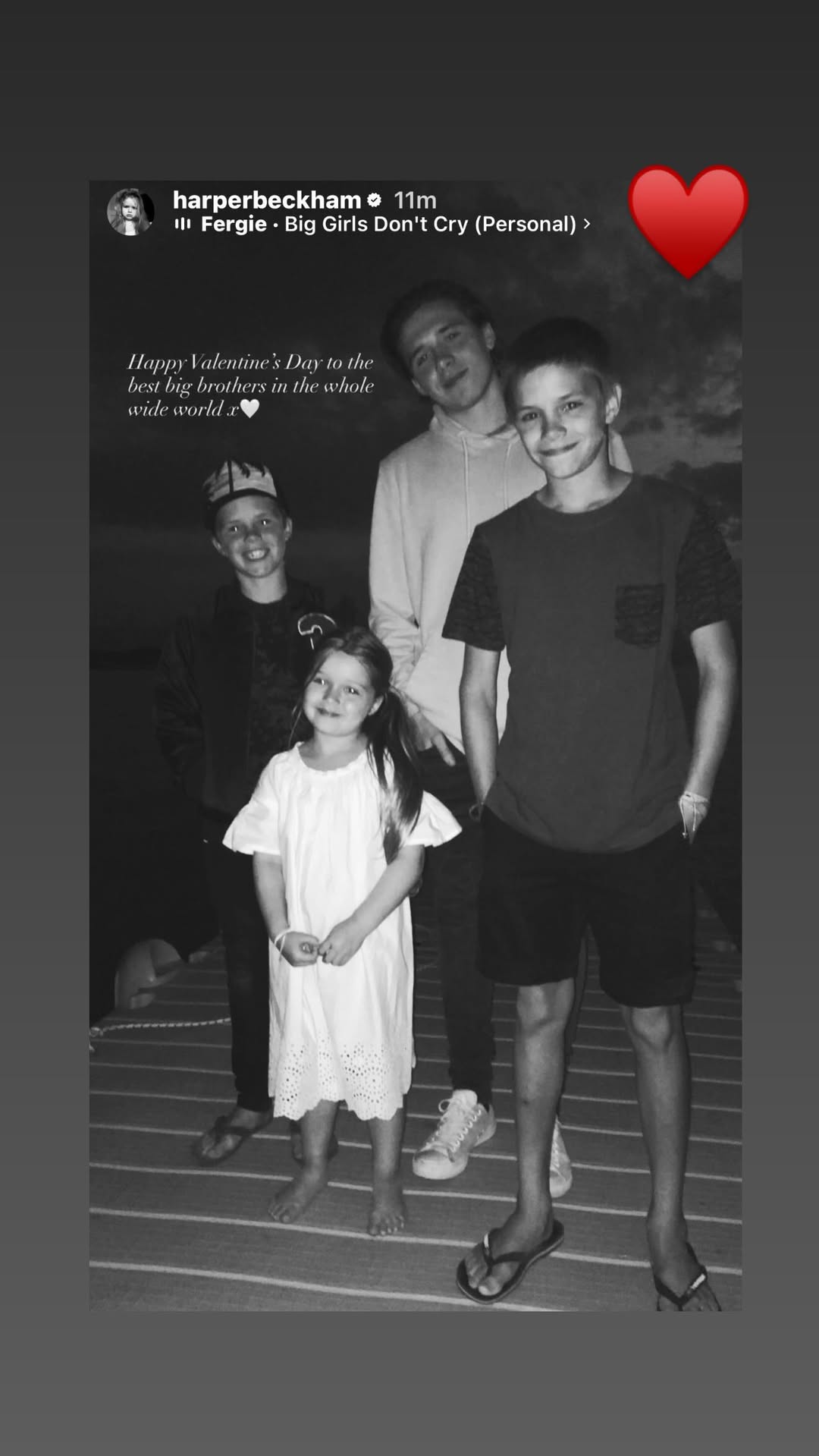 Victoria Beckham's Daughter Sends Valentines to Her 3 'Best Big Brothers'