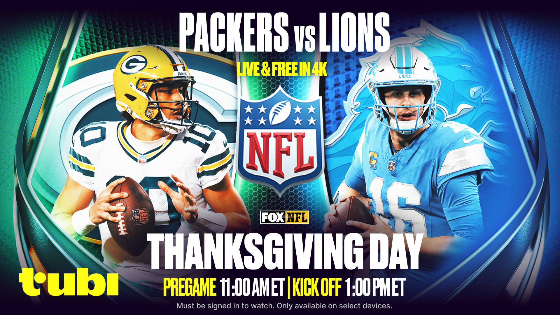 How to Watch Packers vs Lions NFL Thanksgiving Game on Tubi, FOX One
