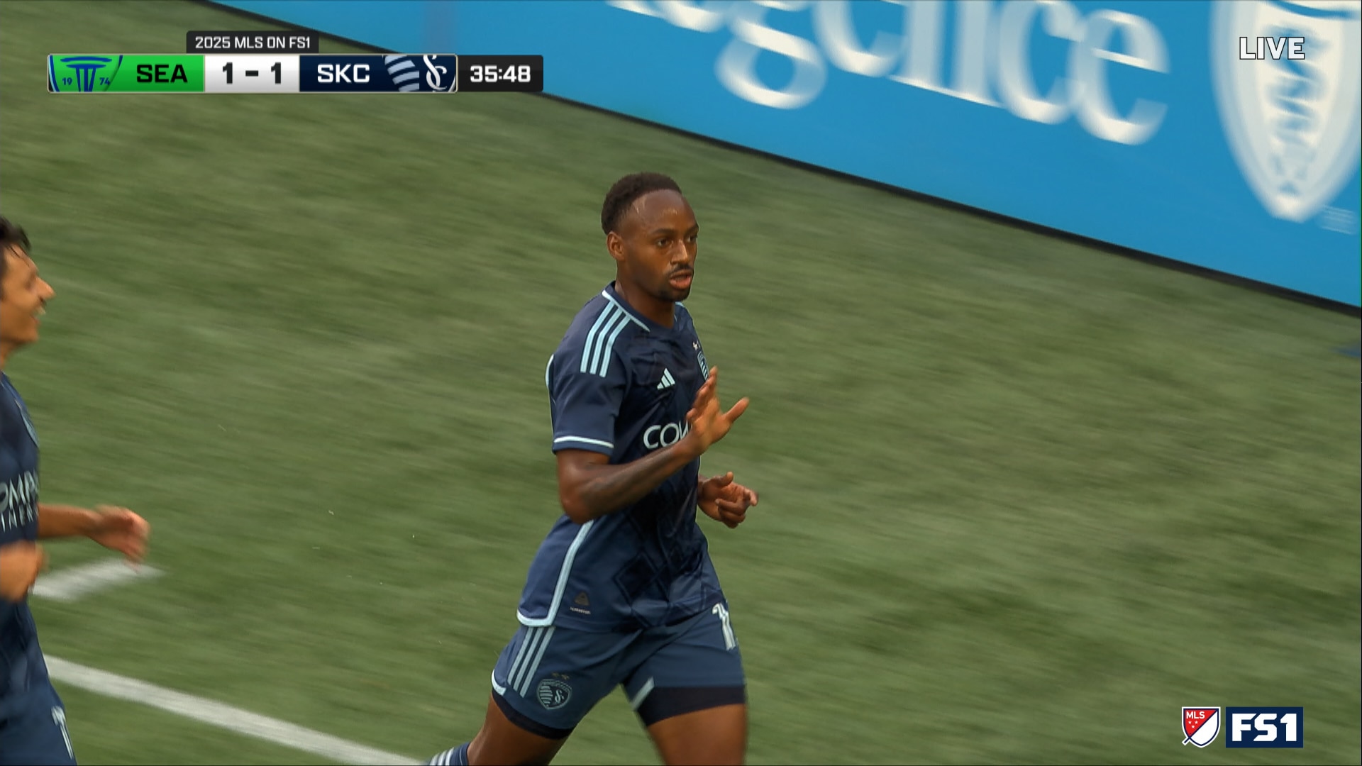 Sporting Kansas City's Mason Toye scores to level score 1-1 against Sounders
