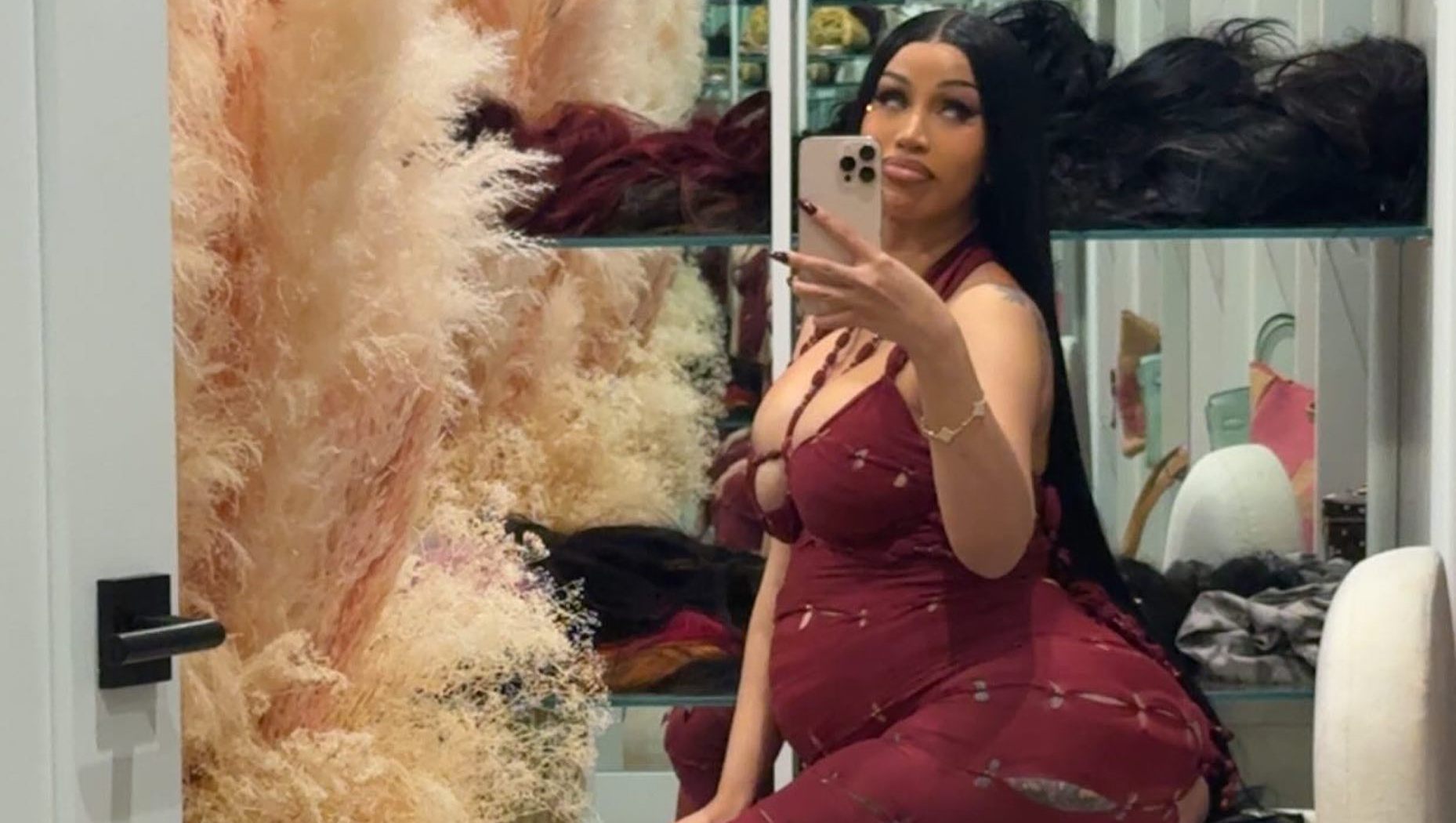 Pregnant Cardi B Rocks Sheer Dress With Cutouts for 33rd Birthday