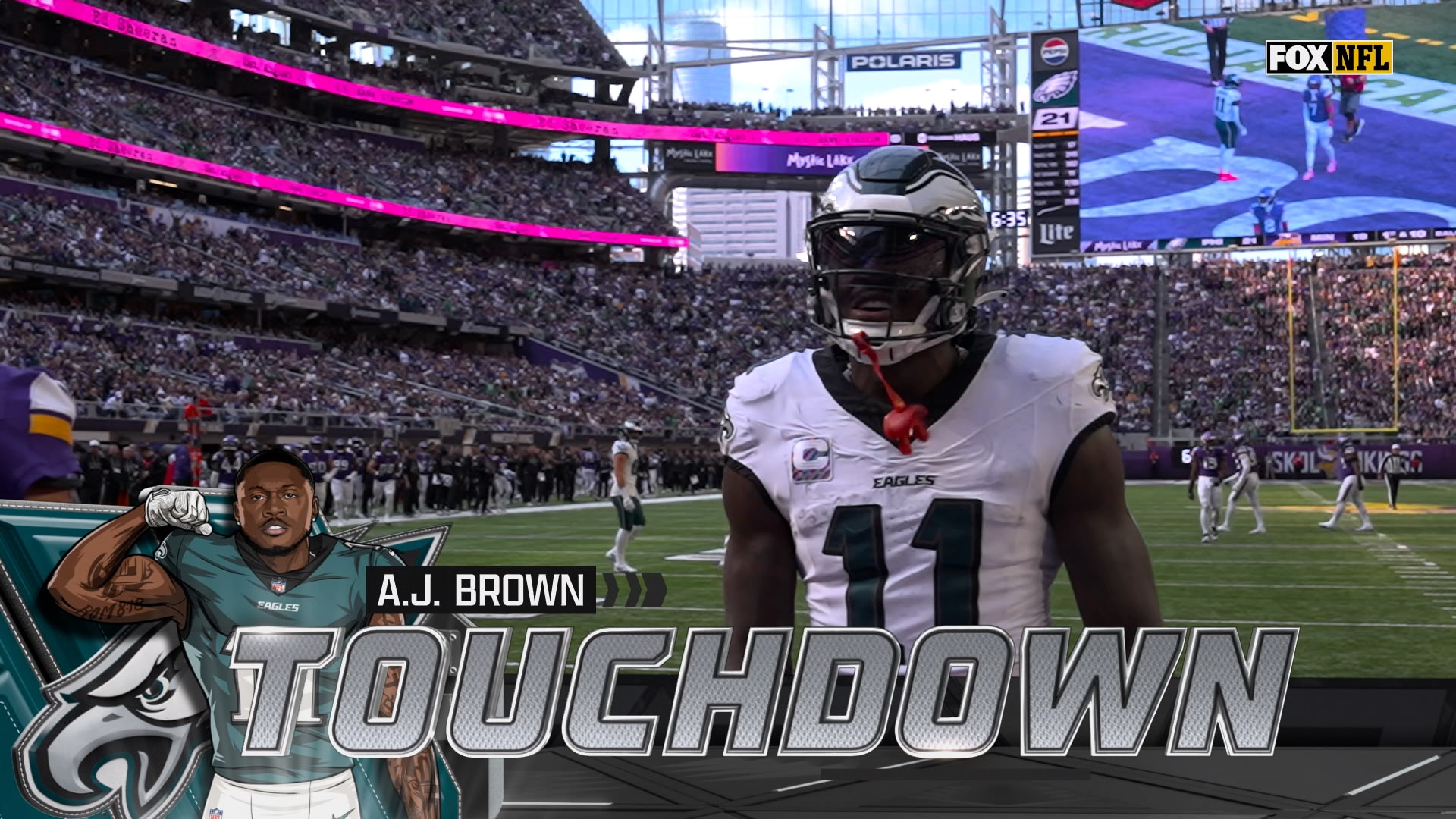 Jalen Hurts finds AJ Brown for second TD of the game, extending Eagles' lead over Vikings | NFL Highlights