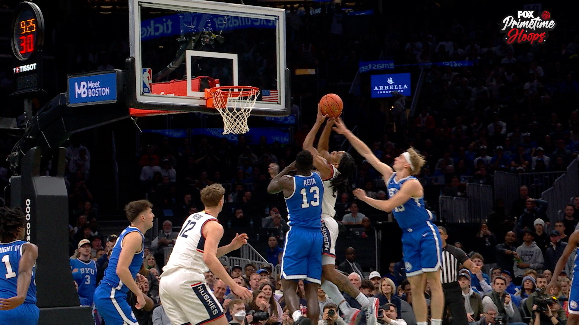 UConn's Silas Demary Jr. makes putback and-one extending lead against BYU