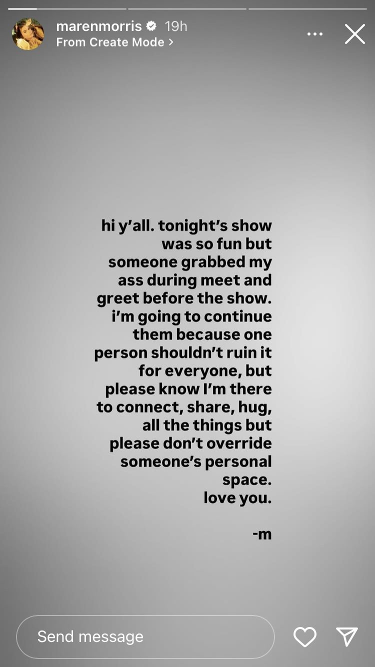 Maren Morris Reacts After Fan 'Grabbed My Ass' During Meet-and-Greet